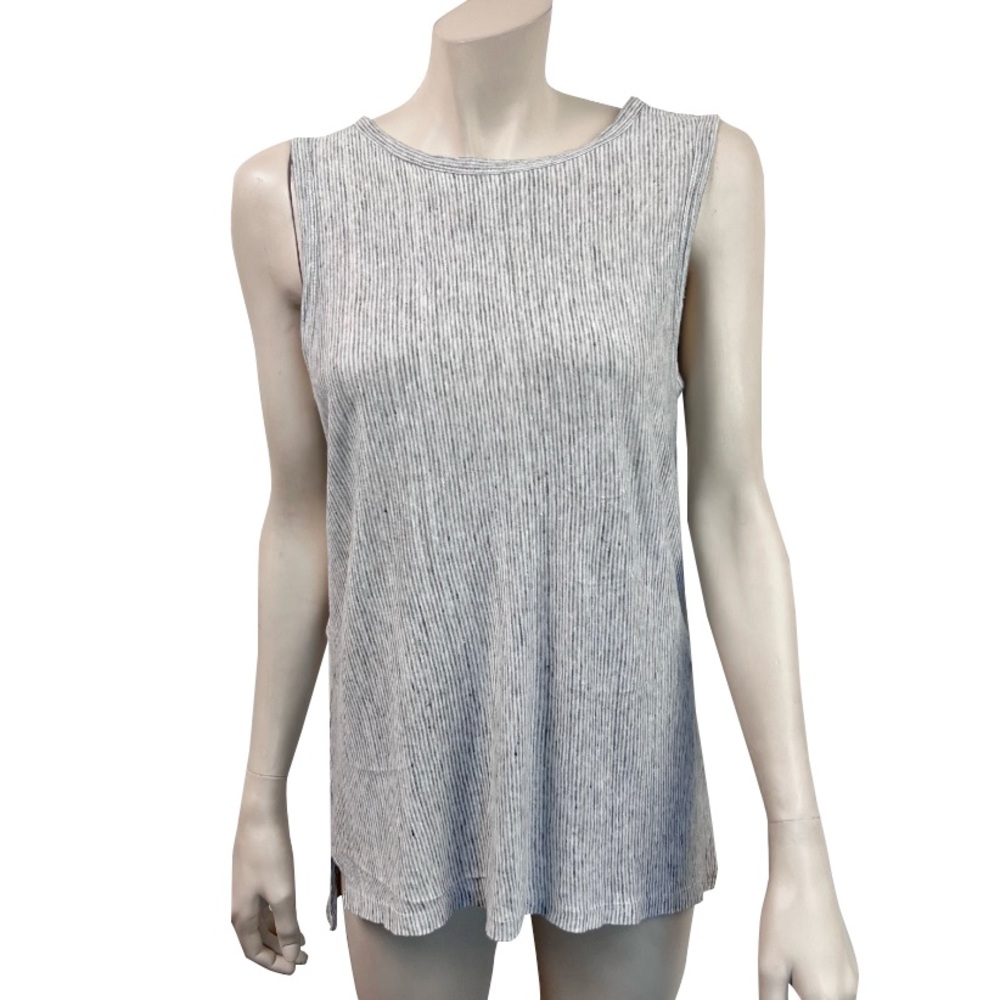 Kenar Gray Striped Linen SleevelessTunic‎ Top